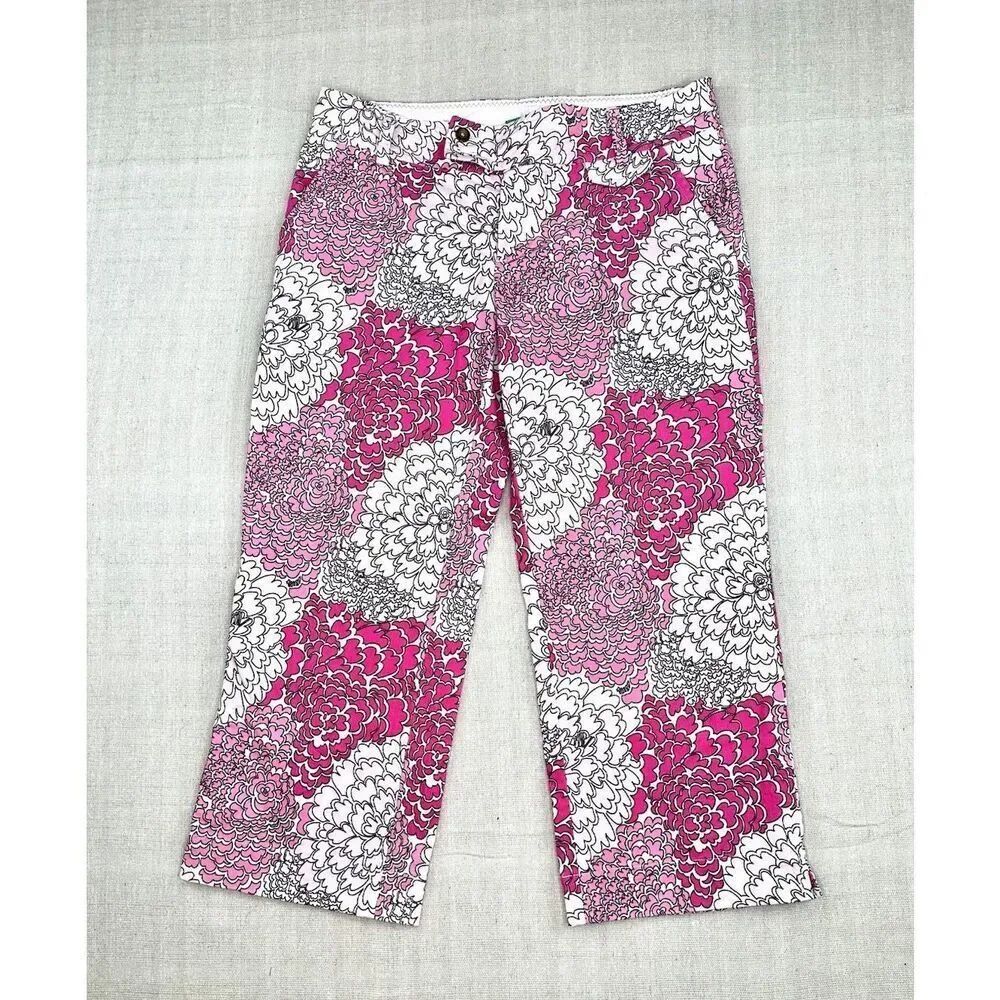 Lilly Pulitzer Palm Beach Wide Leg Cropped Corduroy Pink Floral Pants Women’s 6